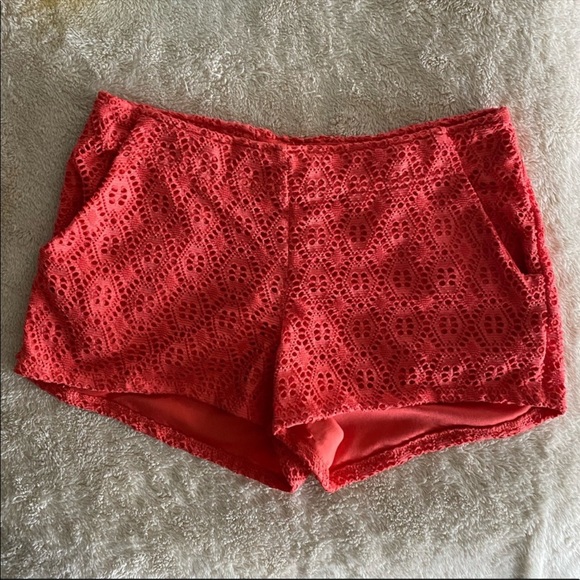 Rewind Eyelet Coral-Orange Shorts - Picture 1 of 7